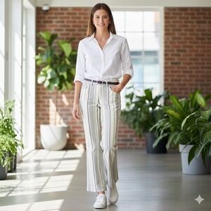 Cartonnier Anthropologie Striped Crop Flare Trousers Size 6 Preppy Nautical Work